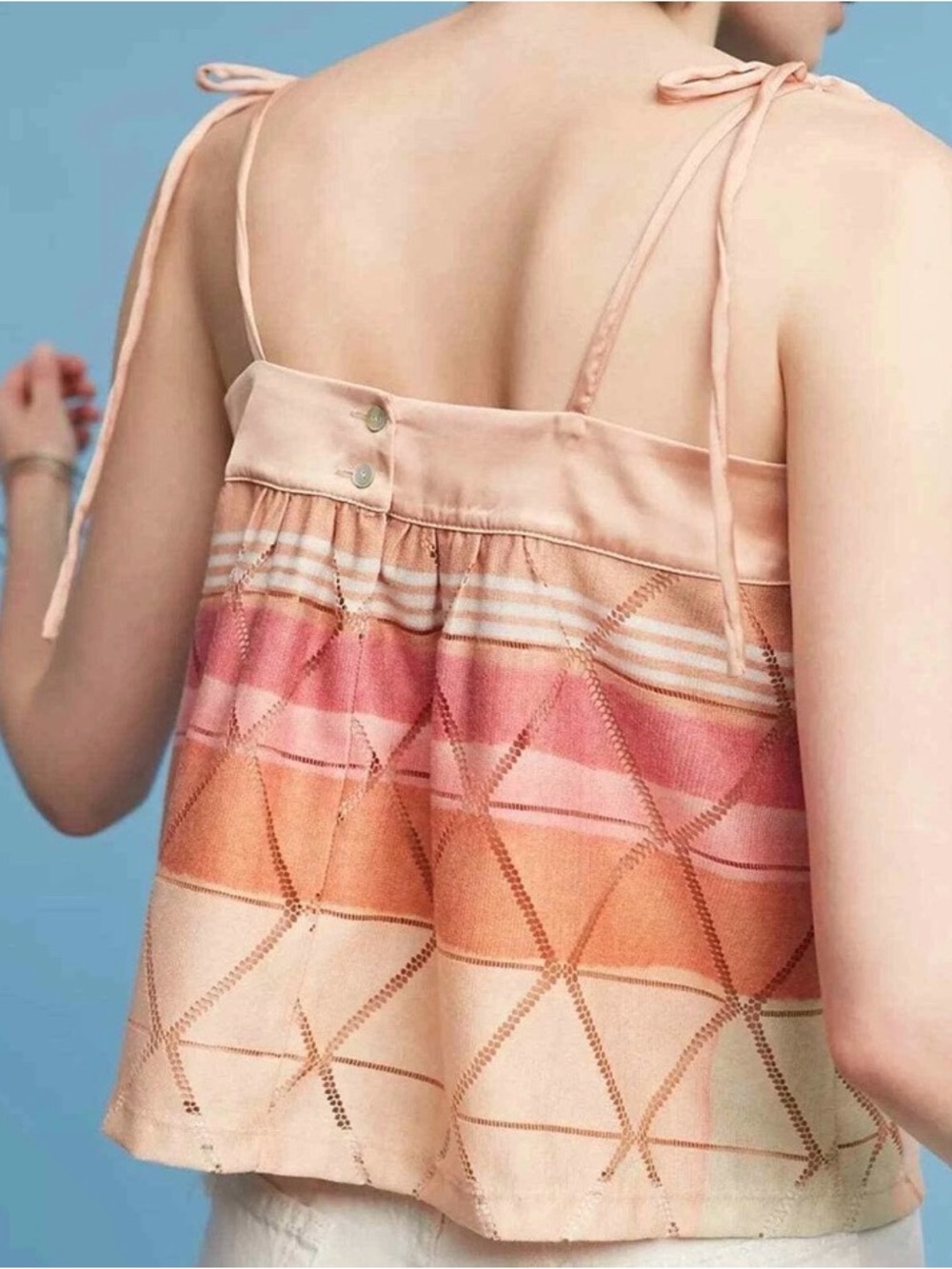 Anthropologie Akemi + Kim Tie-Strap Multicolor Geometric Summer Top - Picture 2 of 8